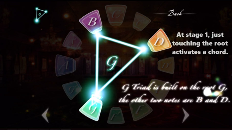 At stage 1, just touching the root activates a chord.