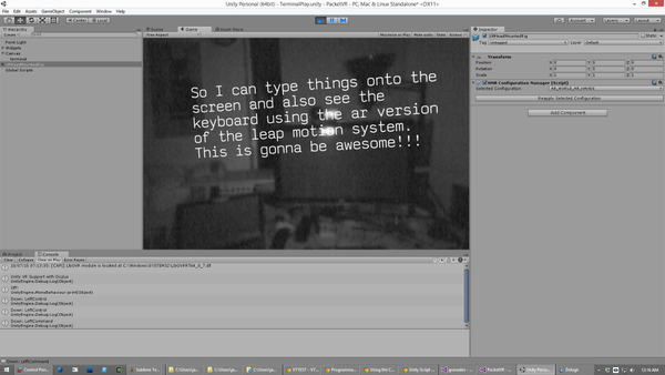 Finally getting somewhere with the @LeapMotion #3Djam project I'm working on. Terminal emulation in @unity3d!?!? YUP! http://t.co/8xqUdL5Yub